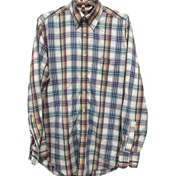 Nordstrom Mens Shirt Size M Blue Yellow Plaid Button Up Long Sleeve Cotton Blend - Picture 1 of 7